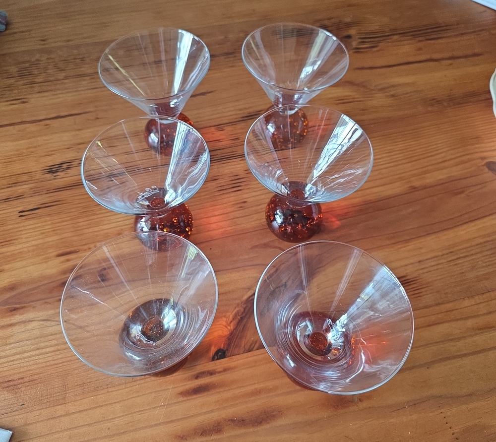 Hand blown Amber-Base Glass Martini Coupes - Set of 6